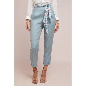 Ett:twa by Anthropologie Nias Blue Cotton Linen Blend‎ Teal Ankle Pants Size 4